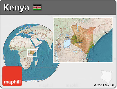 Satellite Location Map of Kenya, lighten, land only