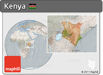 Satellite Location Map of Kenya, lighten, semi-desaturated