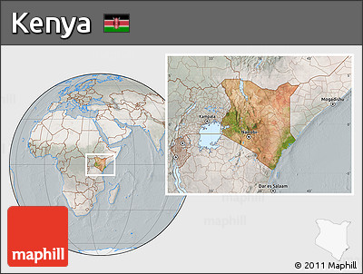 Satellite Location Map of Kenya, lighten, semi-desaturated