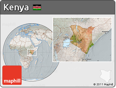 Satellite Location Map of Kenya, lighten, semi-desaturated