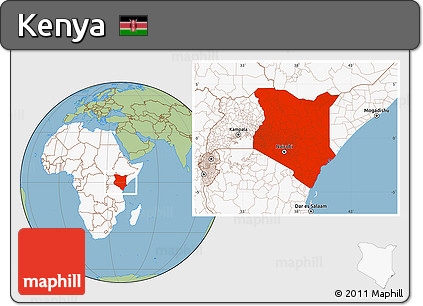 Savanna Style Location Map of Kenya, highlighted continent