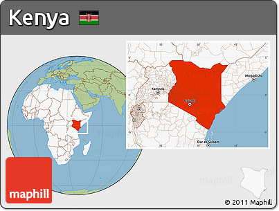 Savanna Style Location Map of Kenya, highlighted continent