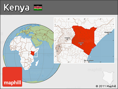 Savanna Style Location Map of Kenya, highlighted continent