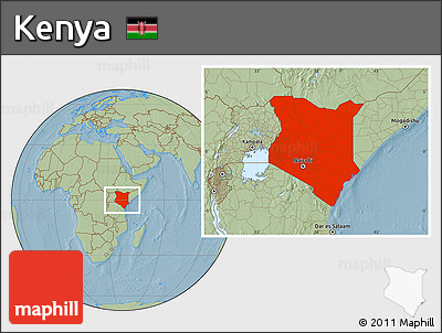 Savanna Style Location Map of Kenya, hill shading