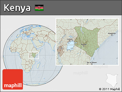 Savanna Style Location Map of Kenya, lighten, hill shading