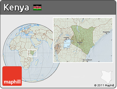 Savanna Style Location Map of Kenya, lighten, hill shading