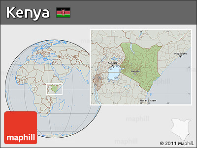 Savanna Style Location Map of Kenya, lighten, semi-desaturated