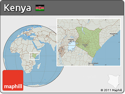 Savanna Style Location Map of Kenya, lighten, semi-desaturated, land only