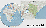 Savanna Style Location Map of Kenya, lighten, semi-desaturated, land only, hill shading