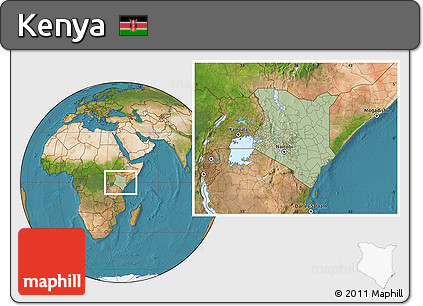 Savanna Style Location Map of Kenya, satellite outside, hill shading