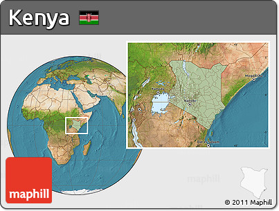 Savanna Style Location Map of Kenya, satellite outside, hill shading