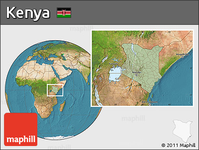 Savanna Style Location Map of Kenya, satellite outside, hill shading