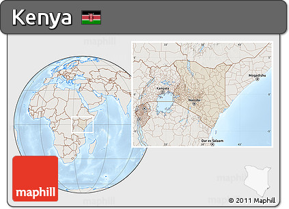 Shaded Relief Location Map of Kenya, lighten