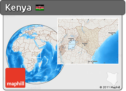 Shaded Relief Location Map of Kenya, lighten, land only
