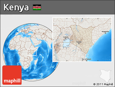 Shaded Relief Location Map of Kenya, lighten, land only