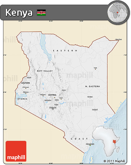 Classic Style Map of Kenya, single color outside