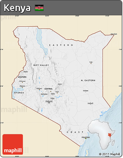 Classic Style Map of Kenya, single color outside