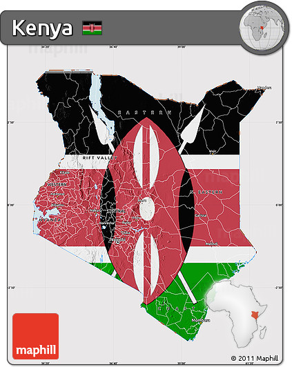 Flag Map of Kenya, flag centered