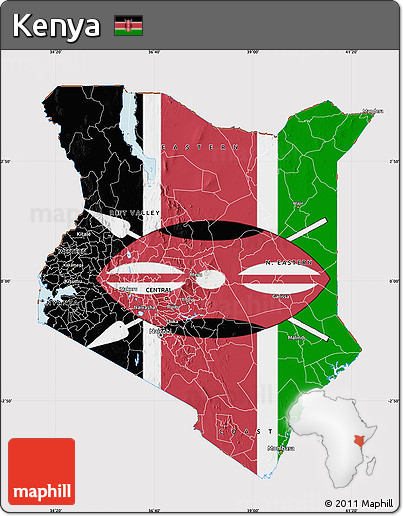 Flag Map of Kenya, flag aligned to the middle
