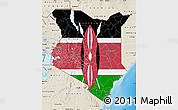 Flag Map of Kenya, shaded relief outside