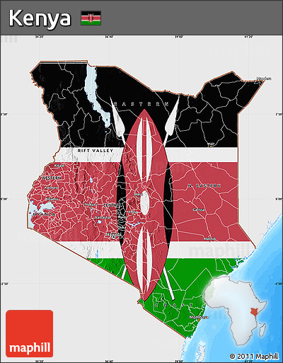 Flag Map of Kenya, single color outside, bathymetry sea