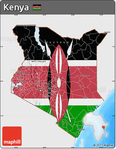 Flag Map of Kenya, single color outside, bathymetry sea