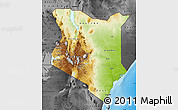 Physical Map of Kenya, darken, desaturated, land only