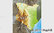 Physical Map of Kenya, darken, semi-desaturated, land only