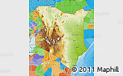 Physical Map of Kenya, political outside