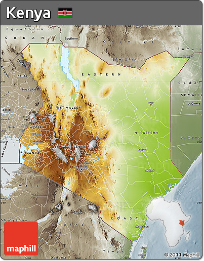 Physical Map of Kenya, semi-desaturated