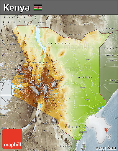 Physical Map of Kenya, semi-desaturated