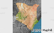 Satellite Map of Kenya, darken, desaturated, land only