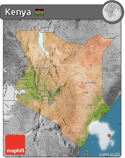 Satellite Map of Kenya, desaturated, land only