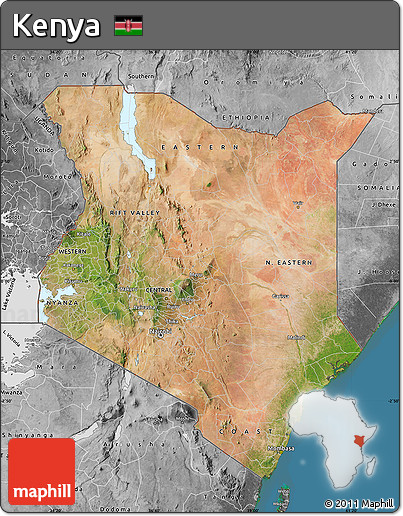 Satellite Map of Kenya, desaturated, land only