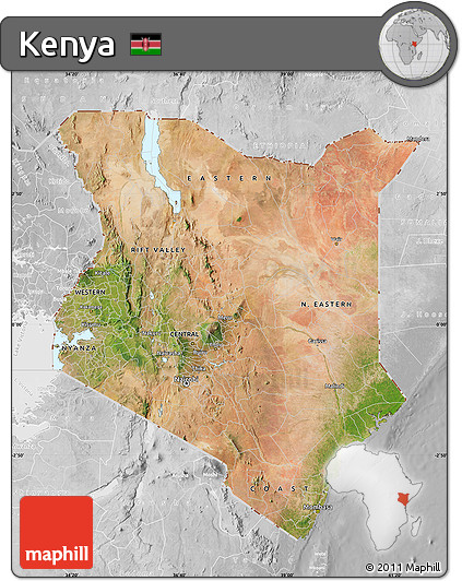 Satellite Map of Kenya, lighten, desaturated