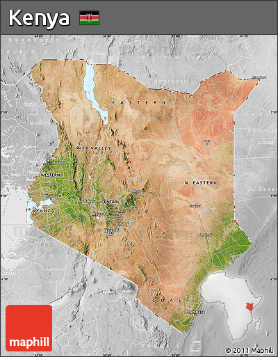 Satellite Map of Kenya, lighten, desaturated