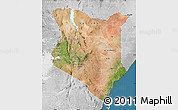 Satellite Map of Kenya, lighten, desaturated, land only