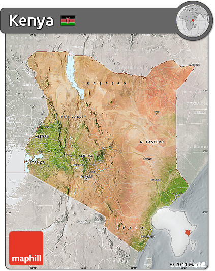 Satellite Map of Kenya, lighten, semi-desaturated