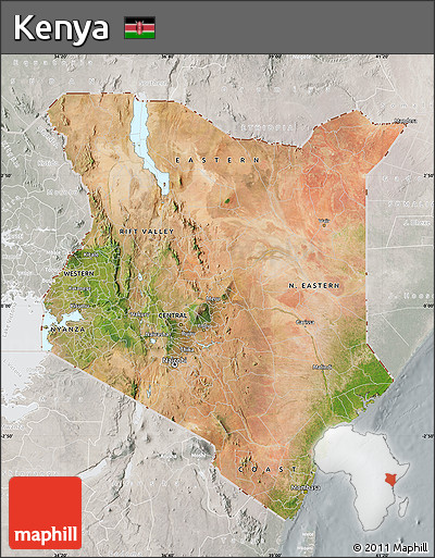 Satellite Map of Kenya, lighten, semi-desaturated