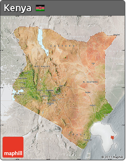 Satellite Map of Kenya, lighten, semi-desaturated