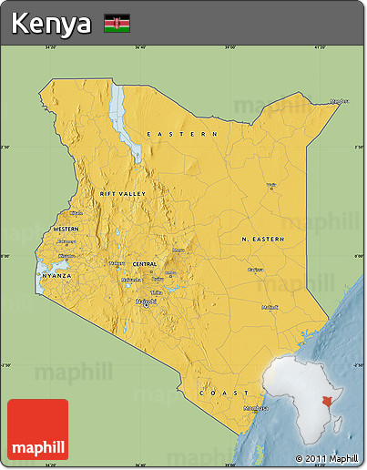 Savanna Style Map of Kenya, single color outside