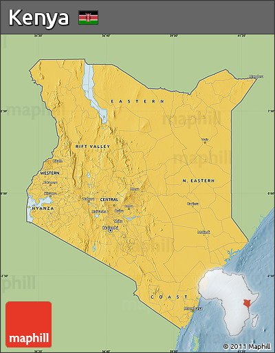 Savanna Style Map of Kenya, single color outside