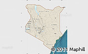 Shaded Relief Map of Kenya, single color outside, satellite sea
