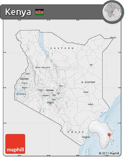 Silver Style Map of Kenya, single color outside