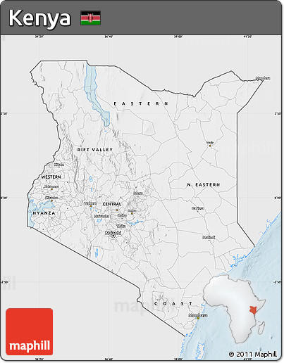 Silver Style Map of Kenya, single color outside