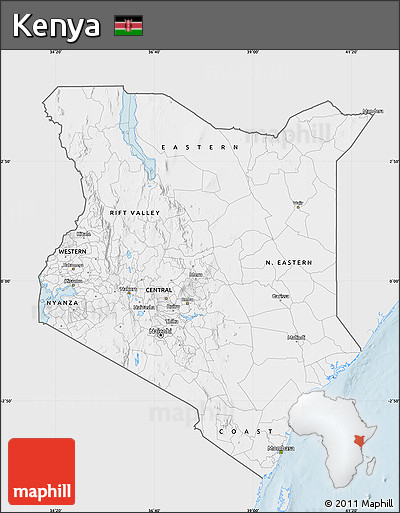 Silver Style Map of Kenya, single color outside