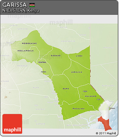 Physical 3D Map of GARISSA, lighten