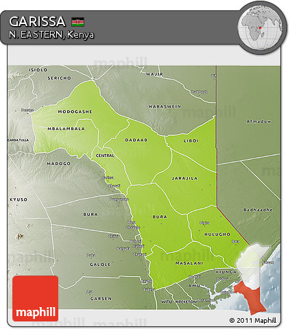 Physical 3D Map of GARISSA, semi-desaturated