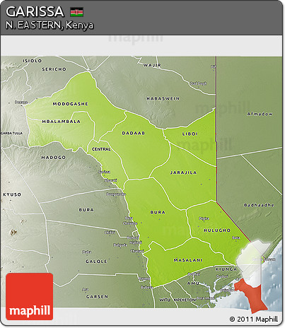 Physical 3D Map of GARISSA, semi-desaturated