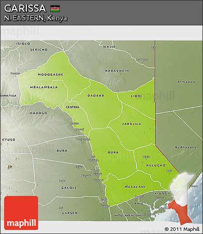 Physical 3D Map of GARISSA, semi-desaturated